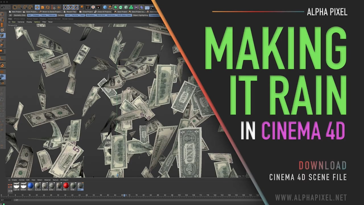 C4D如何制作漫天飞舞的钱币视频教程下载