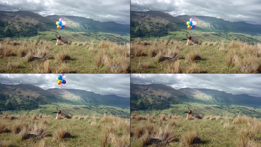4K坐在山顶上放飞气球