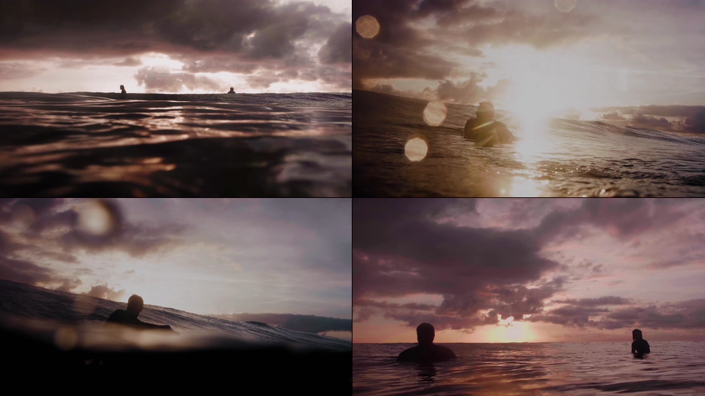 黄昏在海面上游泳的人剪影视频素材