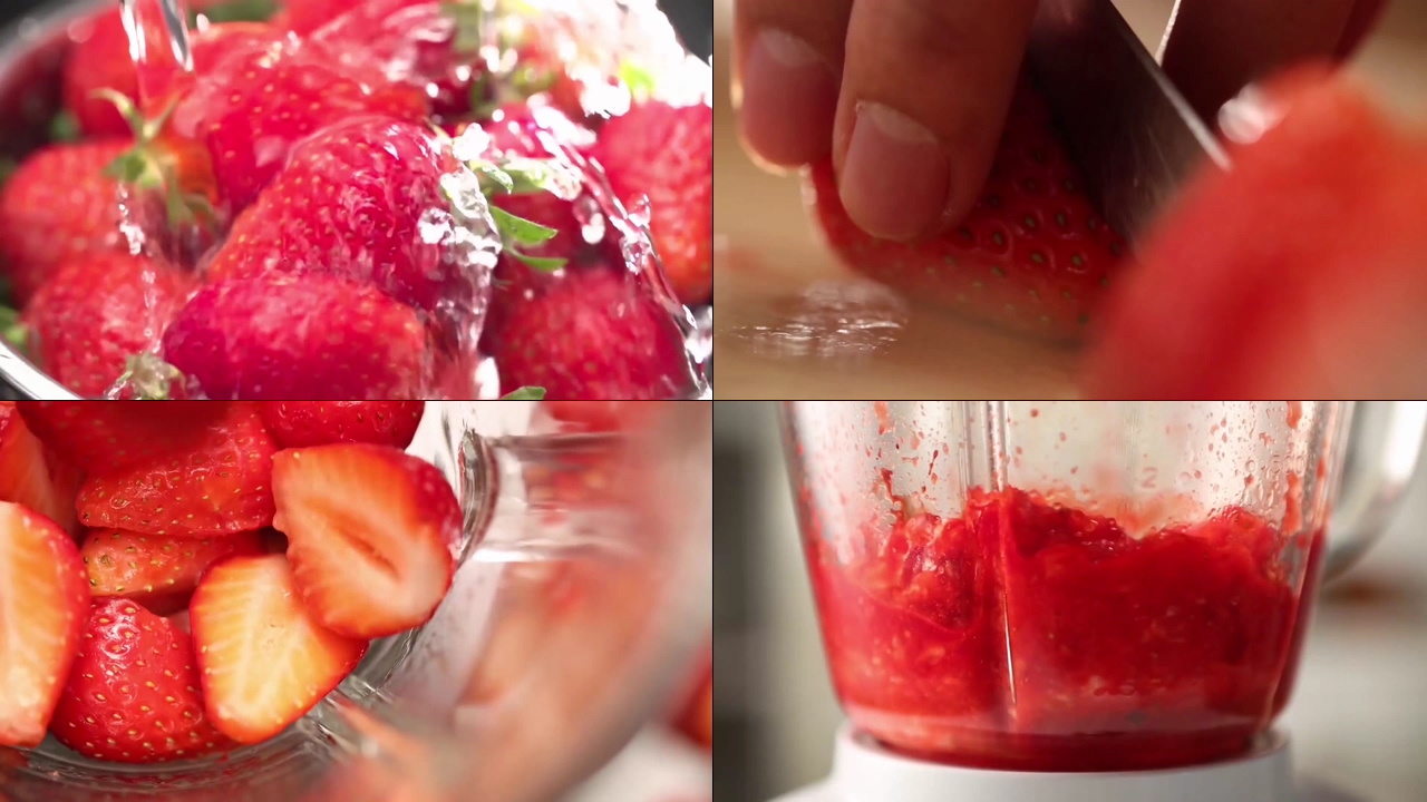 切草莓做草莓汁视频素材
