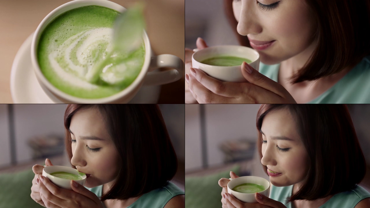 喝绿茶的女孩视频素材