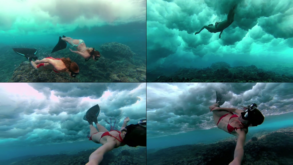 壮观的潜水美女慢动作视频