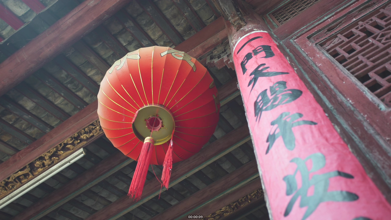 中国古建筑大红灯笼视频素材