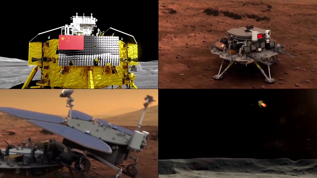 中国卫星探测器降落在月球火星表面视频素材