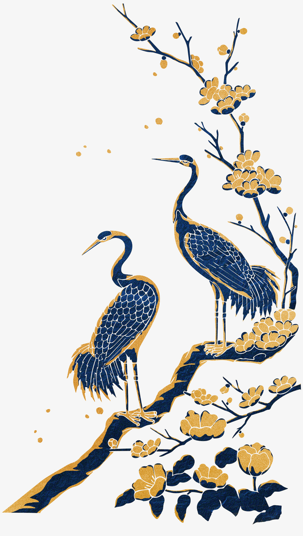 透明中式金色描边 蓝色 飞鹤PNG图片