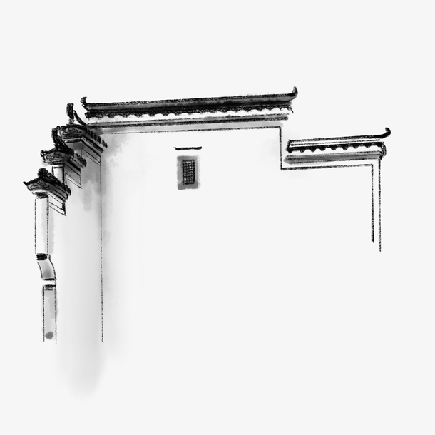 透明中国风手绘水墨风景山水徽派建筑 11PNG图片