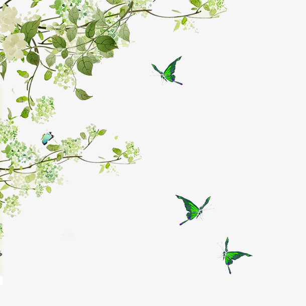 透明手绘水彩花鸟蝴蝶元素PNG图片
