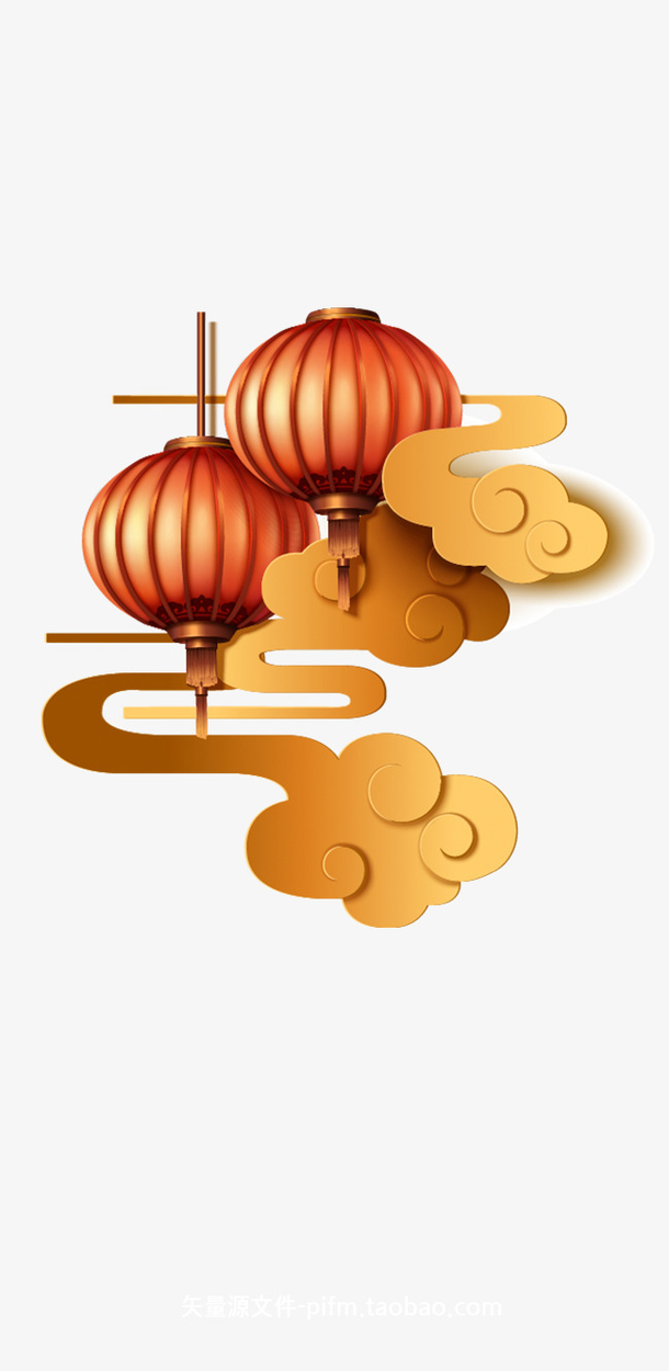 透明新年新春春节元素灯笼祥云PNG图片