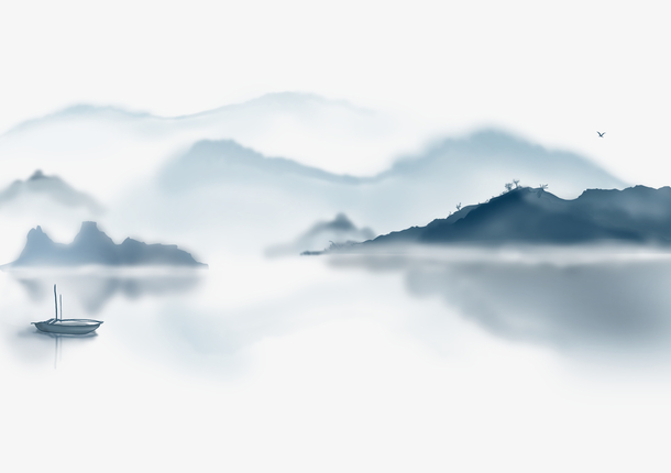 透明中国风山水插画PNG图片
