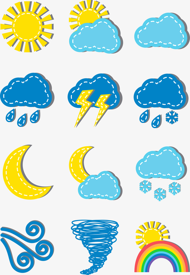 透明手绘天气气象标志PNG图片