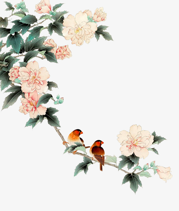 透明中国风花鸟装饰素材PNG图片