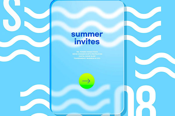 精品毛玻璃效果创意波浪夏季派对邀请海报设计模板psd源文件,编号:82637628