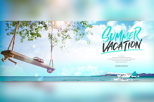 精品夏季背景暑假海滩活动宣传Banner设计模板psd源文件,编号:82633091