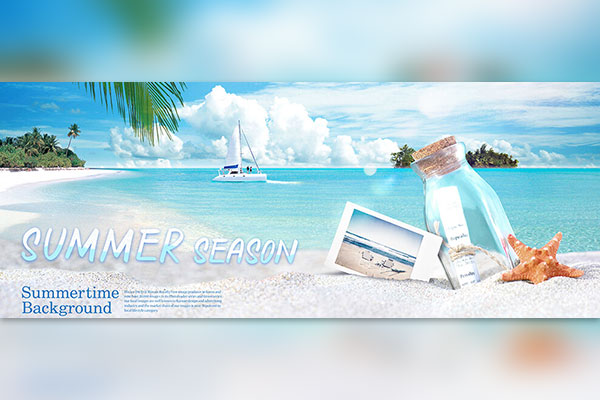 精品蓝色海洋沙滩夏季背景Banner设计模板psd源文件,编号:82633078
