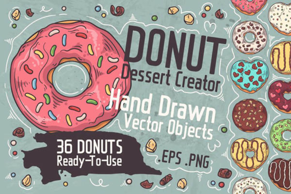 精品甜甜圈甜食元素收藏插画图案集ai,eps,png源文件,编号:82629954