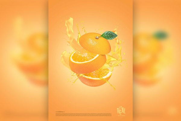 精品切水果风格鲜橙水果海报设计模板psd源文件,编号:82625024