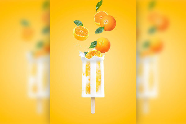 精品夏日清爽橙子冰棍食品广告海报设计psd源文件,编号:82629816