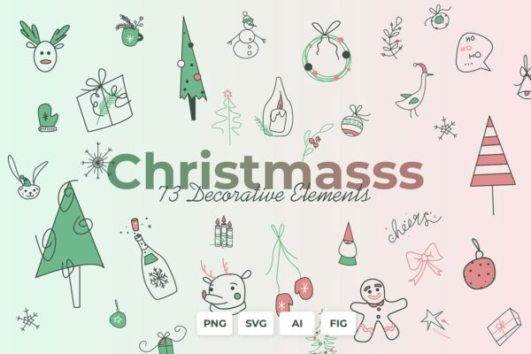 精品圣诞节-装饰元素、卡片AI,FIG,PNG,SVG源文件,编号:82635552