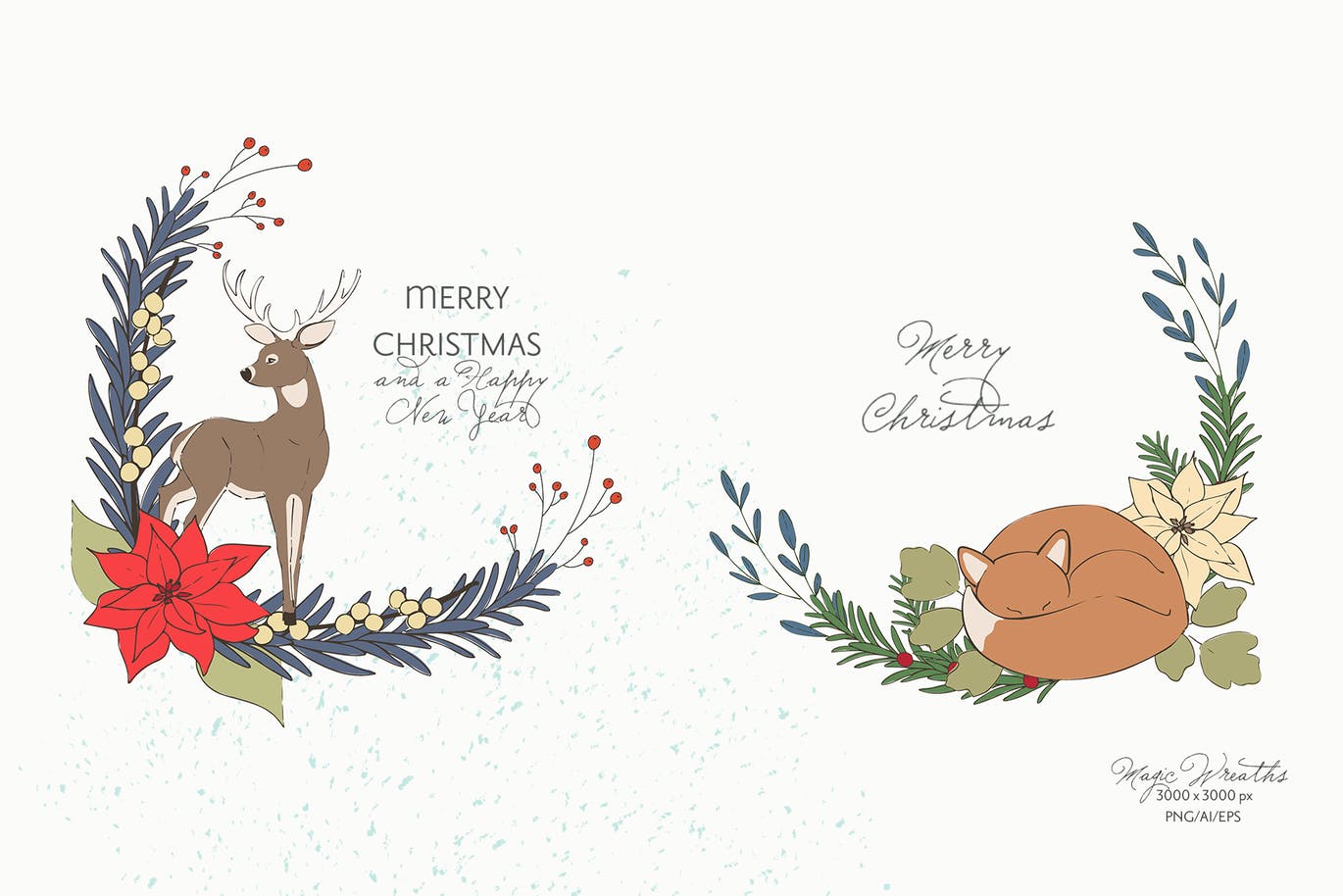 精品新年圣诞节动物植物矢量插画元素大集合-AI，PNG，EPS源文件,编号:82630620