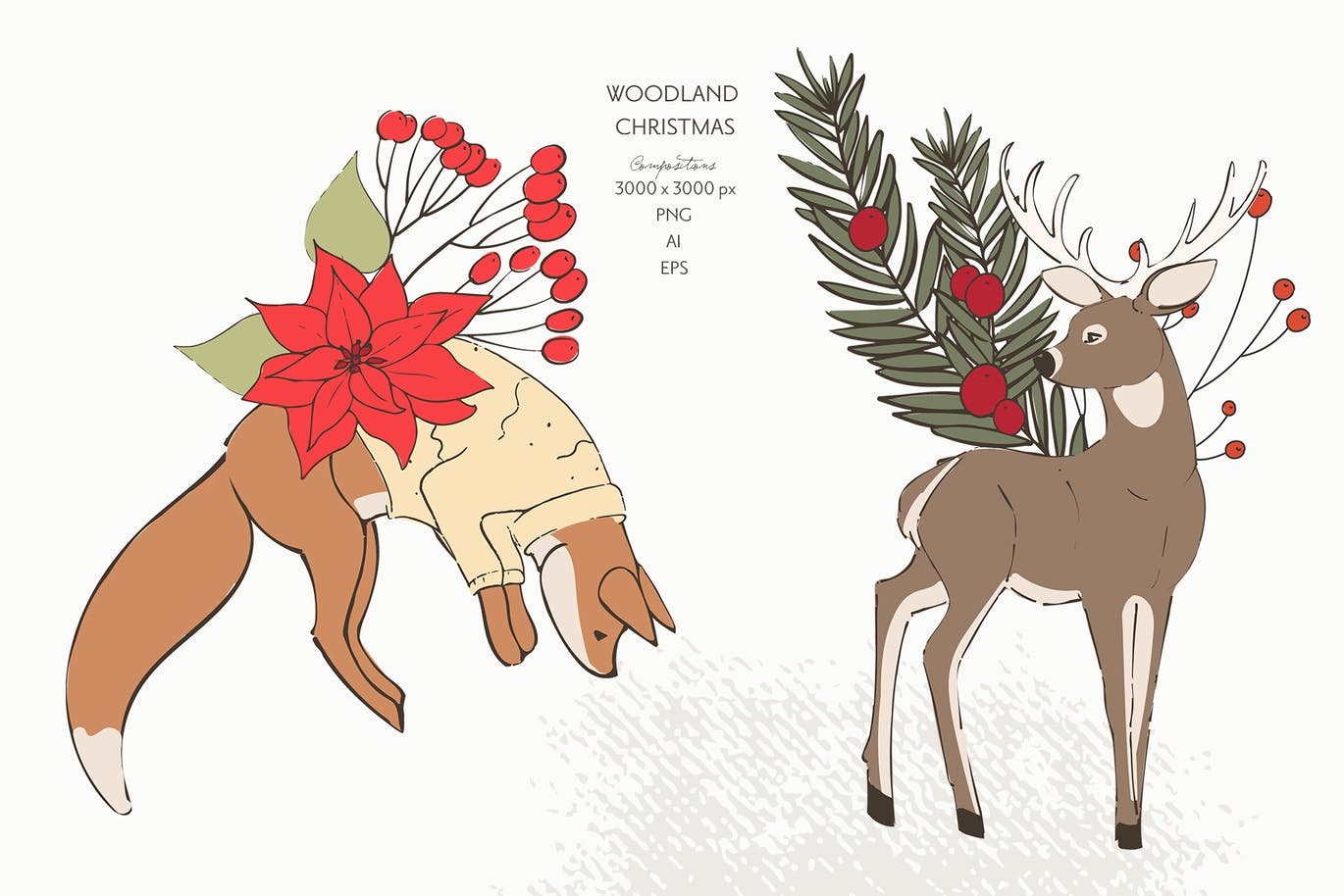 精品新年圣诞节动物植物矢量插画元素大集合-AI，PNG，EPS源文件,编号:82630620