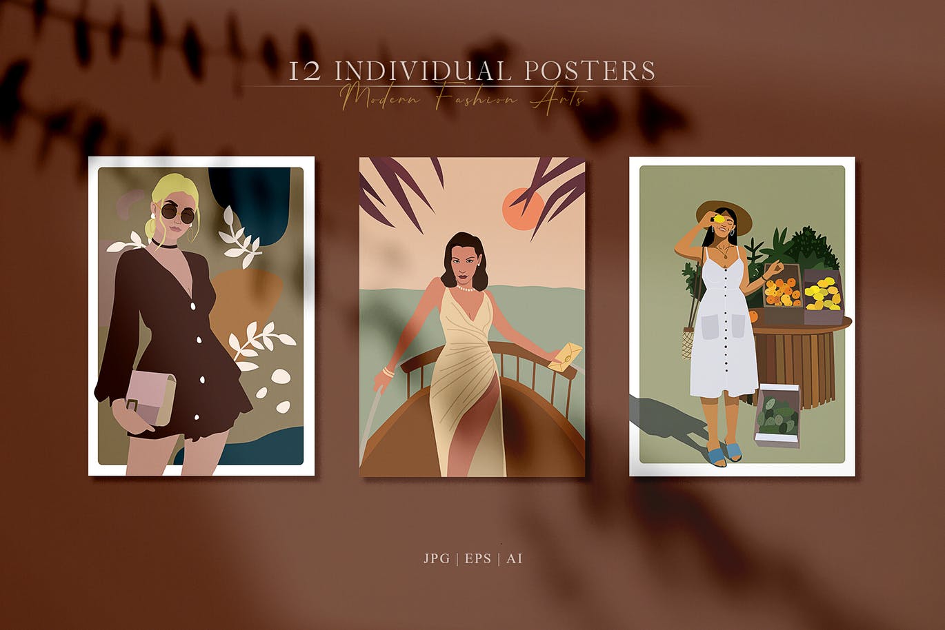 精品时尚高端简约优雅抽象女人肖像海报设计矢量插画集合-AI，JPG，PNG，EPS源文件,编号:82628942
