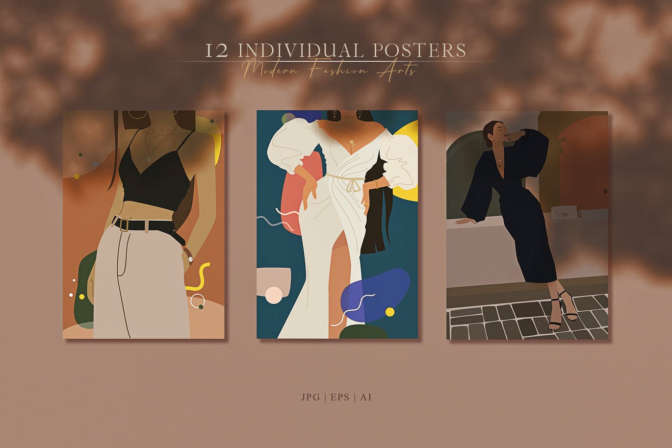 精品时尚高端简约优雅抽象女人肖像海报设计矢量插画集合-AI，JPG，PNG，EPS源文件,编号:82628942