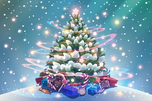 精品戴着闪亮花环的圣诞树背景源文件,编号:82629478