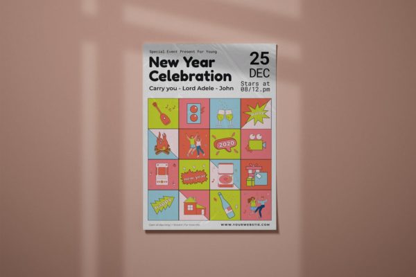精品小清新风格的时尚高端简约新年庆祝活动海报设计模板-EPS，AI，PSD源文件,编号:82639444