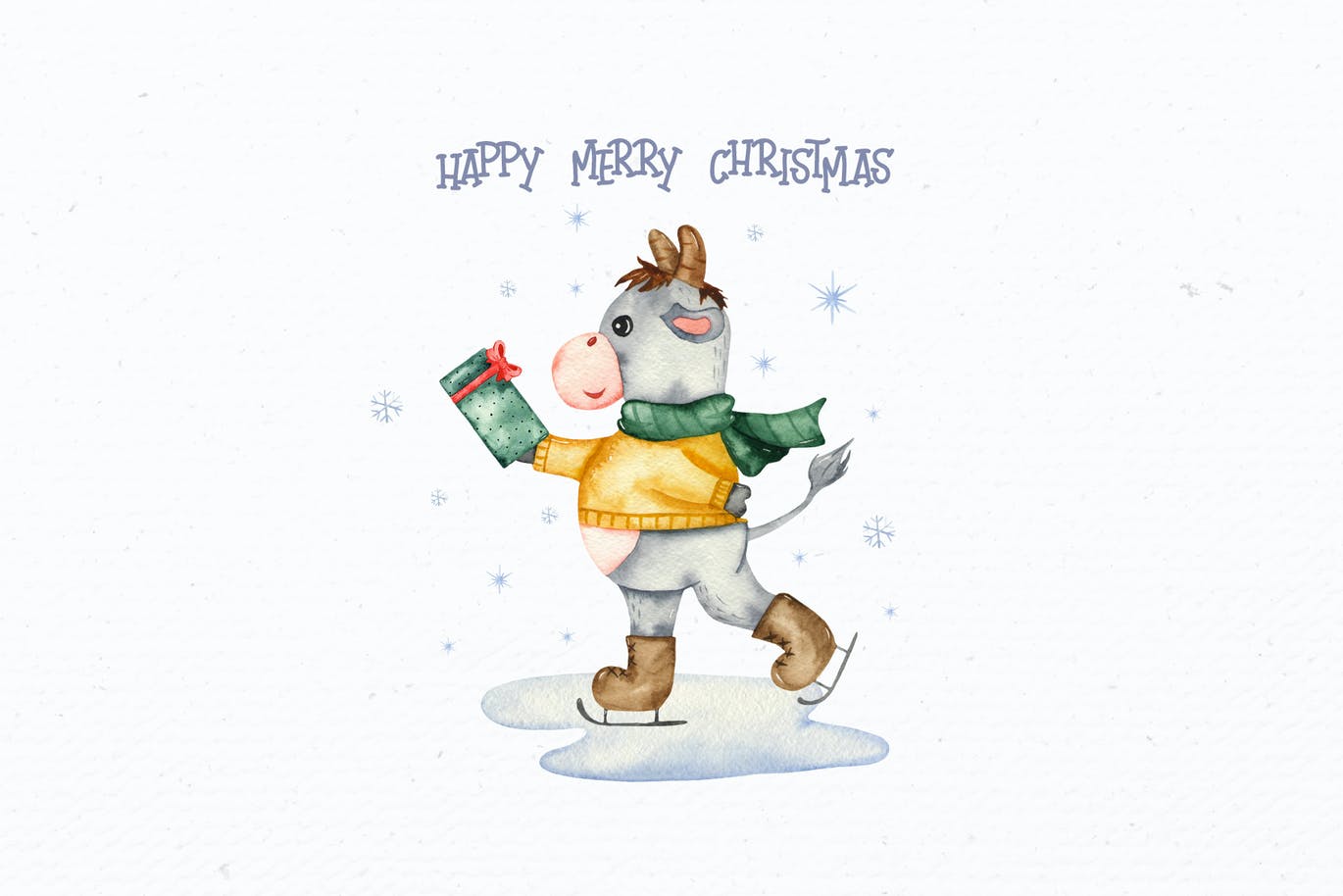 精品手绘水彩风格的新年圣诞节元素插画大集合-JPG，PNG，PSD源文件,编号:82625269