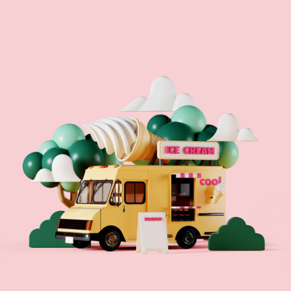 精品黄色冰淇淋卡车与花园背景JPG源文件,编号:82639886