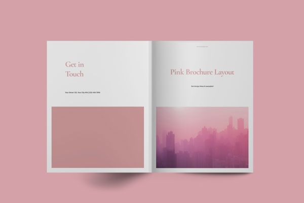 精品粉红色主题小册子排版布局设计模板源文件,编号:82629053