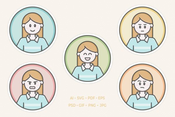 精品时尚简约个性的虚拟角色头像形象体验插图插画-AI，EPS，JPG，PDF，PNG，PSD，SVG源文件,编号:82632703