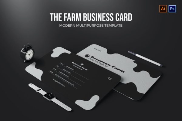 精品时尚个性的牛奶奶牛农场名片设计模板-AI，EPS，PSD源文件,编号:82626696