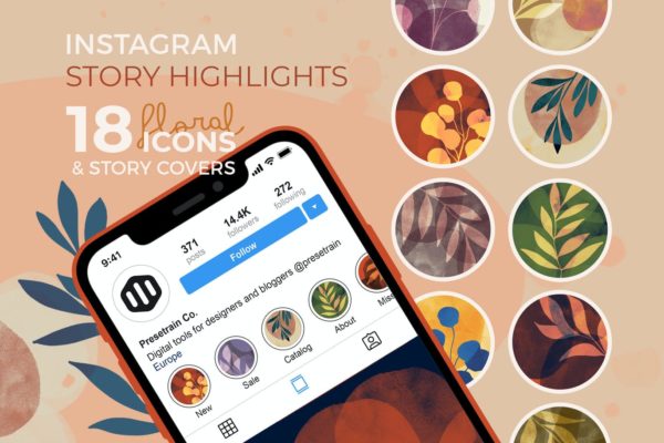 精品抽象花卉Instagram故事亮点和封面模板下载JPG,PNG,PSD源文件,编号:82633473