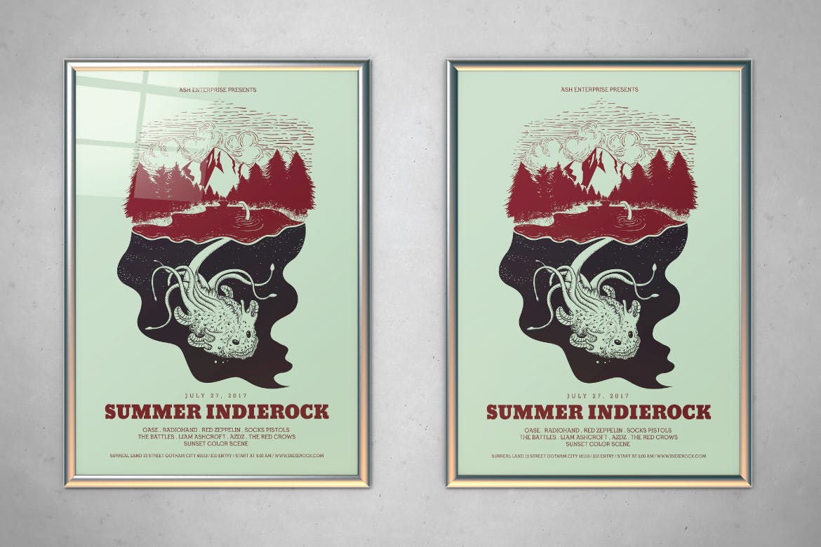精品个性时尚抽象夏天独立摇滚音乐节海报设计模板-AI，PSD源文件,编号:82620926
