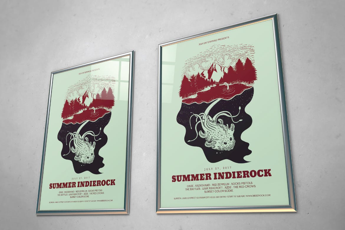 精品个性时尚抽象夏天独立摇滚音乐节海报设计模板-AI，PSD源文件,编号:82620926
