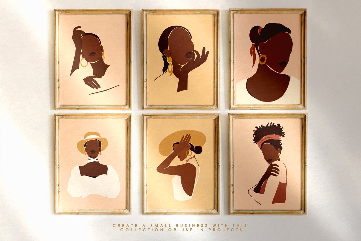 精品抽象的艺术风格黑人女性插画海报矢量元素大集合-AI，PNG，SVG源文件,编号:82620442