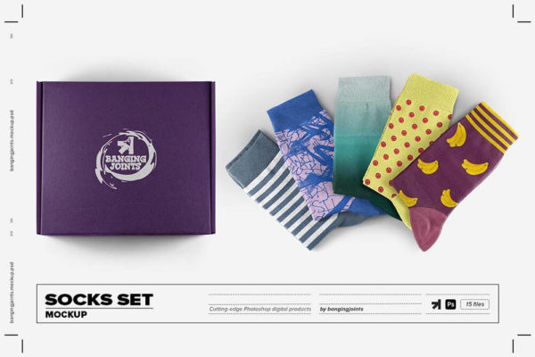Mockups袜子图案设计展示套装样机psd样机模板,编号:82633253