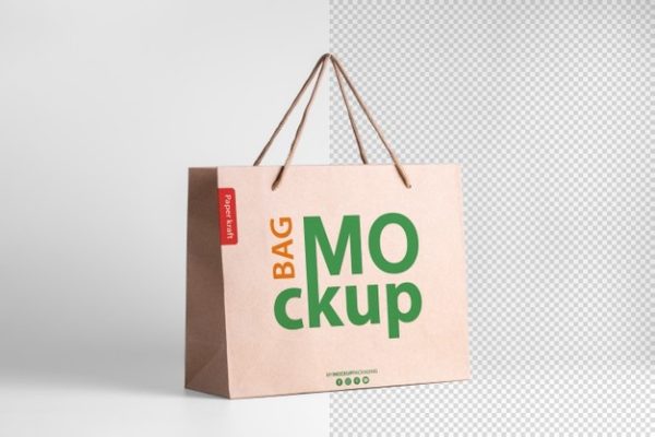 Mockups带有透视图徽标的纸购物袋样机包装模板psd样机模板,编号:82633345