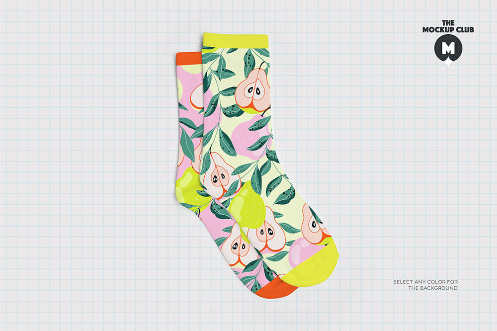 Mockups中筒袜子图案设计样机套装psd样机模板,编号:82632399