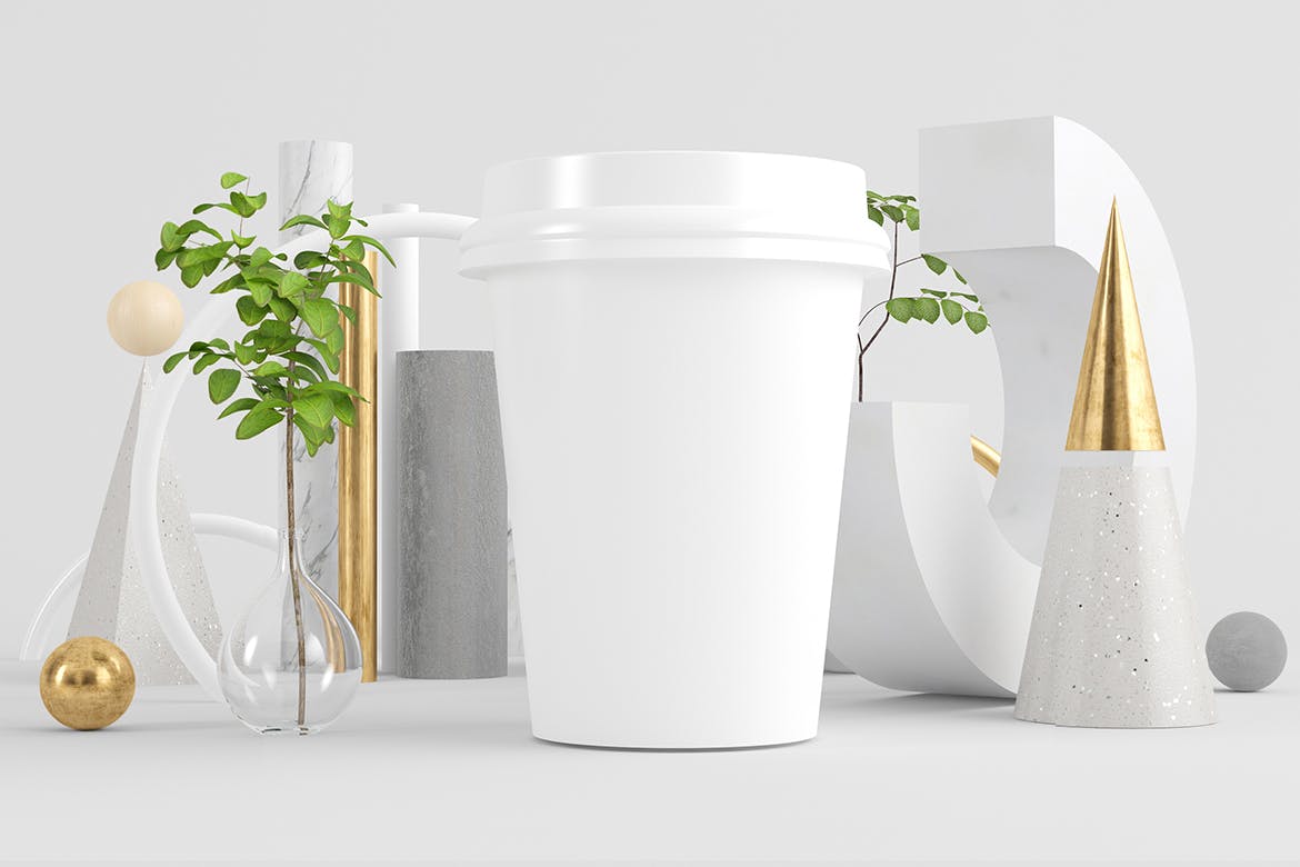 Mockups几何背景咖啡杯设计模型PSD样机模板,编号:82629390