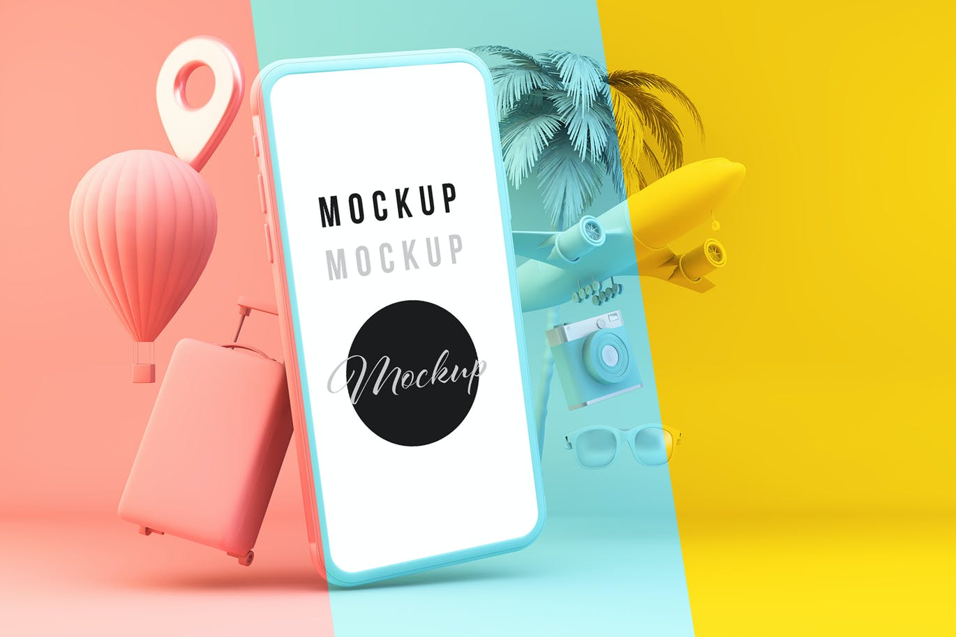 Mockups旅行主题手机展示样机PSD样机模板,编号:82637984