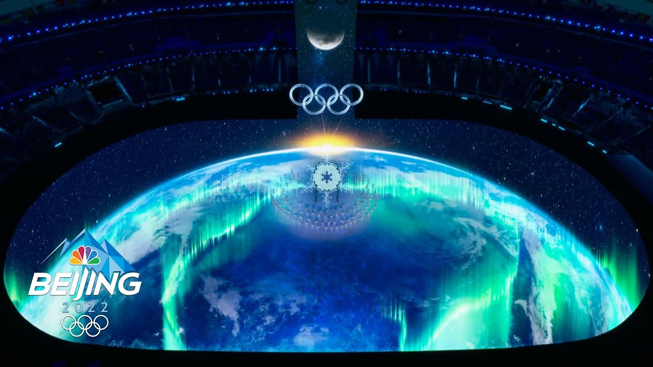 2022冬奥会开幕式主火炬雪花雕塑团结各国视频素材