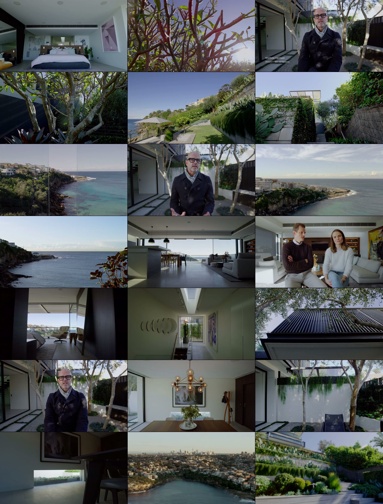4k现代花园和景观设计的海滨家庭住宅纪房地产视频素材