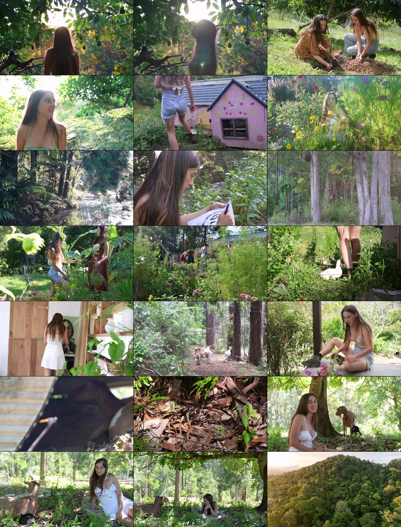 夏天的雨季视频素材在雨林里的美女高清4K